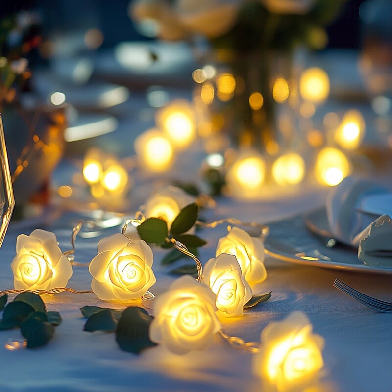 Elegant Wedding Reception Party Rose String Lights, 40/20/10 LED Battery-Operated Garland Fairy String Lights 6M/3M/2M for Christmas & Party Decor Valentine's Day and Wedding Decorations4