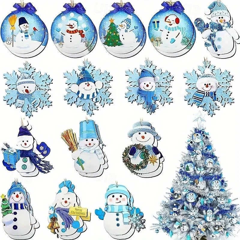 30pcs Christmas Wooden Ornaments, Xmas Tree Pendant Decoration - Snowman Hanging Decor with Teardrop and Spire Designs - Seasonal Decorations for Christmas