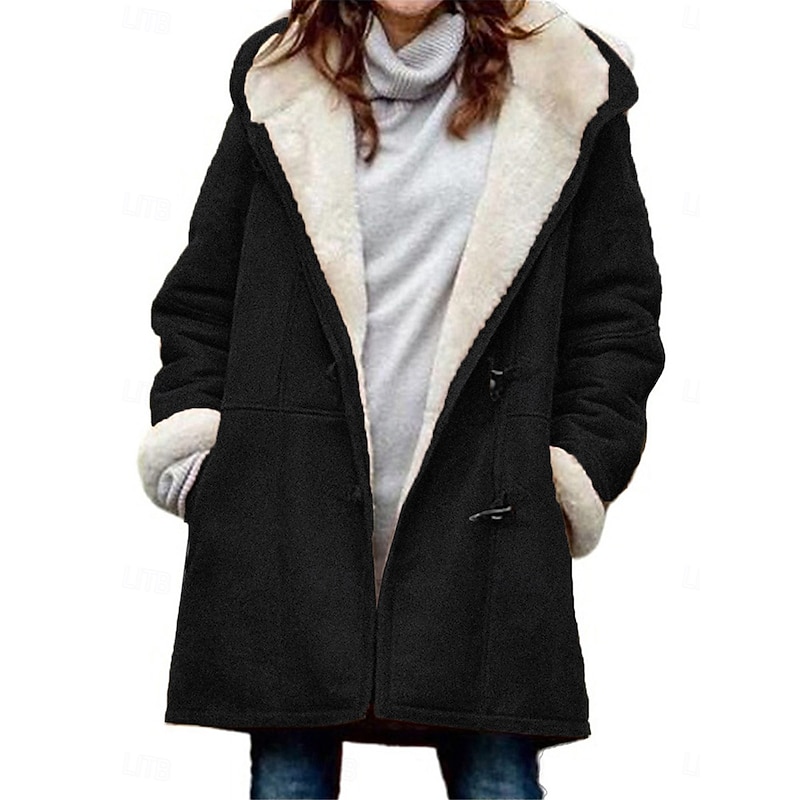 Women's Fleece Jacket Teddy Coat Warm Breathable Pocket Fleece Lined Casual Plain Vacation Street Daily Wear Going out Single Breasted Regular Hoodie Regular Fit Long Sleeve Outerwear Black Brown2