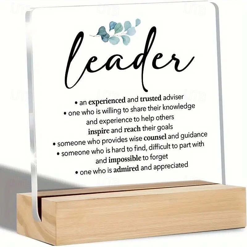 Acrylic Plaque with Wooden Base, Appreciation Gift for Leaders, Clear Desk Decoration Sign, Thank You Gift for Boss or Coach, Commemorative Office Décor