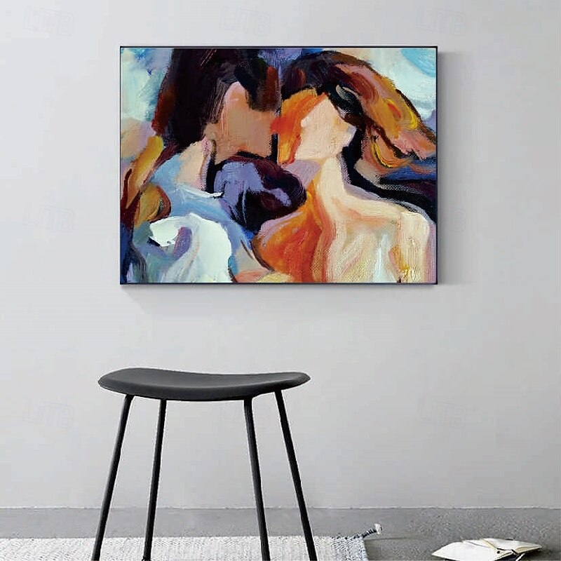 Lovers Oil painting handmade Hugging Couple lovers oil painting - Hand Painted Impressionist Paris Lovers Oil Painting On Canvas Palette Knife Art oil paintings best gift for living room artwork4