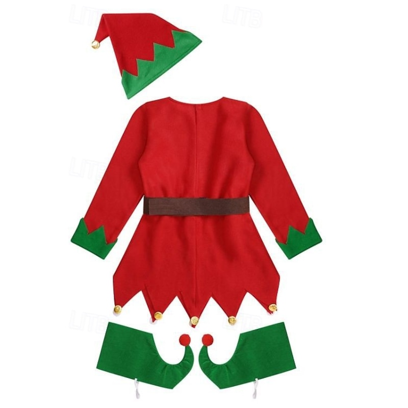 Elf Outfits Christmas Dress Elf Costume Cosplay Costumes Girls' Christmas Special Kid's Christmas Carnival Masquerade Christmas Party 1 Pair of Earrings Dress Stockings Shoes Hat3