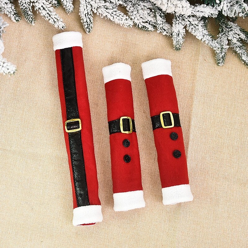 3 Pcs/Set Red Fleece Cloth Christmas Refrigerator Door Handle Cover Set Fridge Oven Handle Protective Cover For Xmas Home Decor3