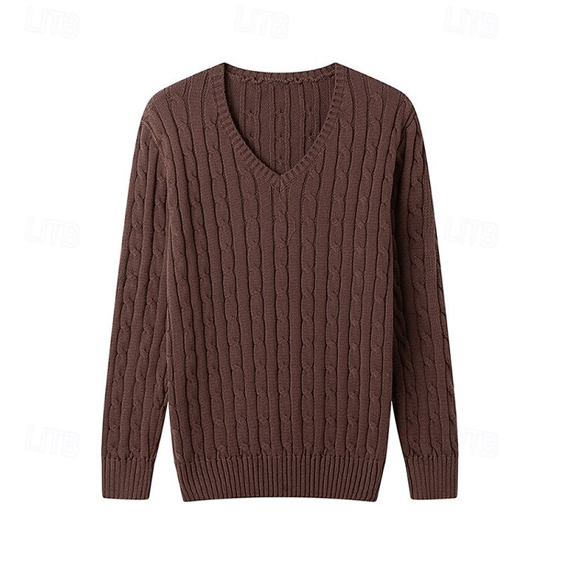 Men's Pullover Sweater Jumper Cropped  Sweater Knit Sweater Ribbed Cable Knit Knit Regular Knitted Plain V Neck Fashion Casual Daily Wear Date Clothing Apparel Fall & Winter Dark Navy Dark Green M L