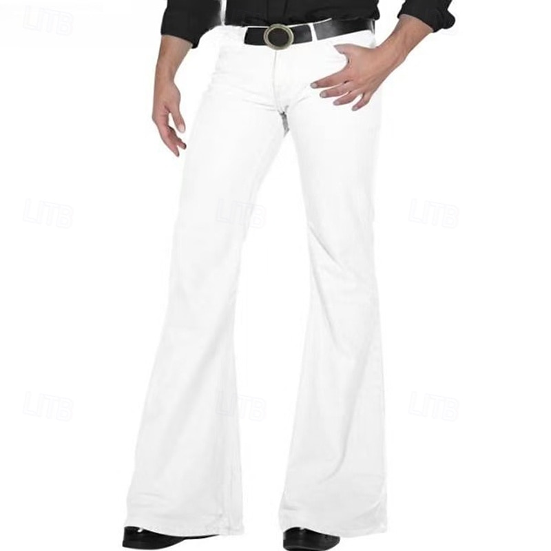 Men's Dress Pants Flared Pants Bell Bottom Trousers Suit Pants Pocket Plain Comfort Soft Full Length Wedding Party Business Fashion Streetwear Black White2