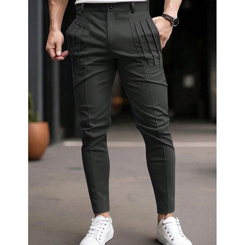 Men's Trousers Chinos Chino Pants Casual Pants Pocket Elastic Waist Pleats Plain Comfort Soft Full Length Outdoor Daily Going out Fashion Streetwear Black Blue Micro-elastic4