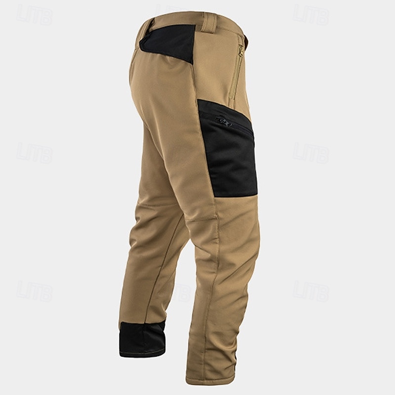 Men's Cargo Pants Fleece Pants Softshell Pants Combat Trousers Snow Pants Pocket Color Block Plain Waterproof Wearable Full Length Sports Outdoor Daily Classic Style Casual / Sporty Black Green2