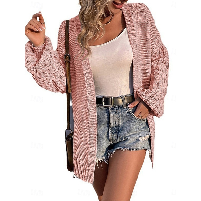 Women's Sweater Cardigan Casual Soft Pure Color Ribbed Open Front Knitted Long Sleeve Regular Tops Knit Outdoor Daily Weekend Black Pink Fall Winter4