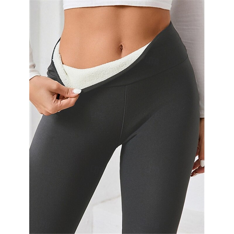Women's Yoga Pants Fleece Lined Leggings Yoga Leggings High Waist Pilates Gym Workout Workout Tights Solid Color Black Burgundy Dark Navy Fleece Fall Winter Sports Activewear Stretchy Slim4