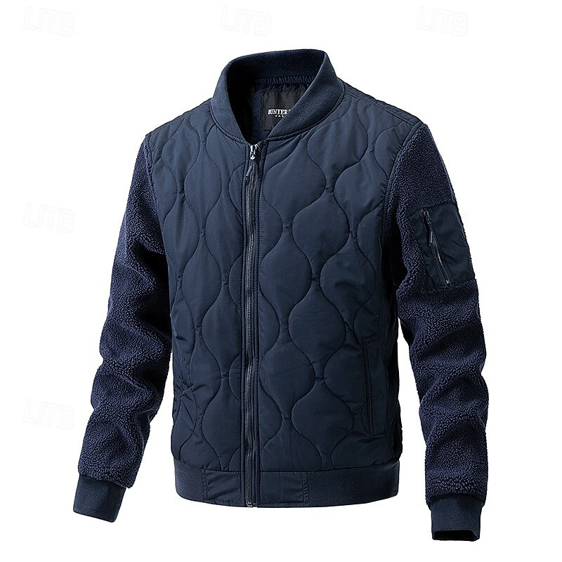 Men's Outdoor Jacket Quilted Jacket Padded Formal Home Windbreaker Pocket Fall Winter Solid Color Active Neutral Shirt Collar Regular Black Navy Blue Brown Green Khaki Jacket2