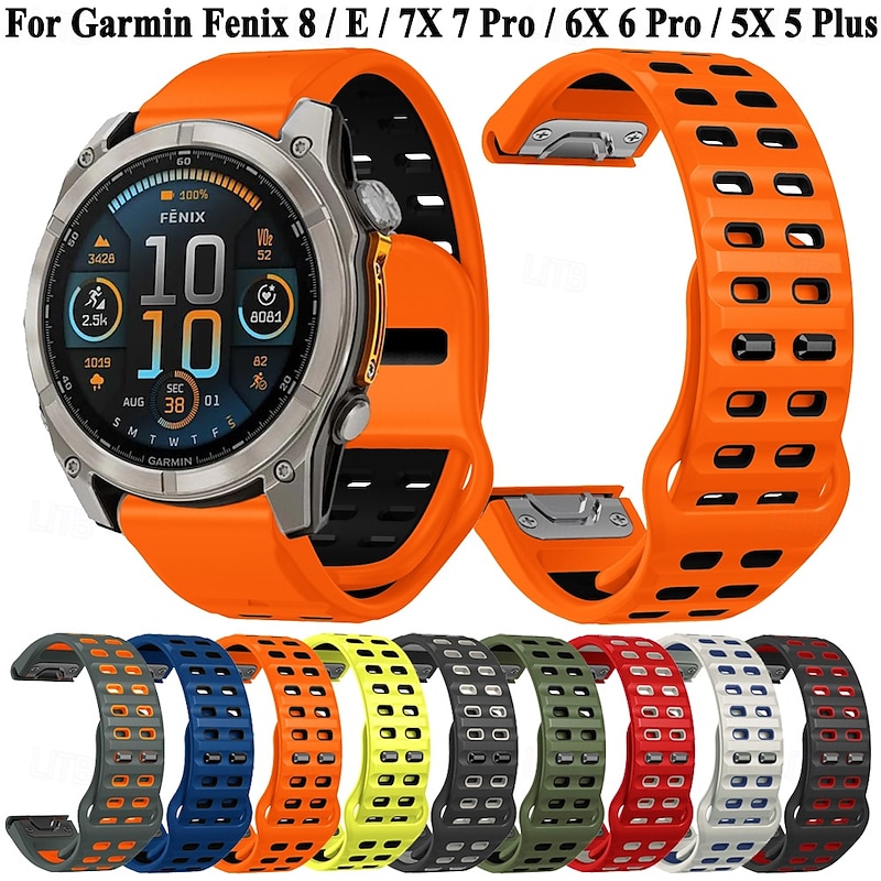 Watch Band for Garmin Fenix 8 47mm 51mm 7X 6 6X Pro Epix Pro Instinct 2X Approach S70 S62 S60 Forerunner 955 945 Epix Marq Descent Quatix 22mm 26mm Silicone Replacement  Strap Quick Fit Rugged