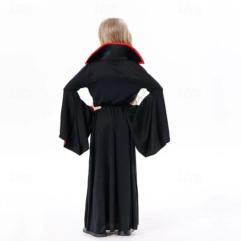 Kids Girls' Cosplay Dress Party Dress Color Block Long Sleeve Performance Halloween Party Patchwork Gothic Beautiful Polyester Maxi Party Dress Spring Fall 4-12 Years Wine4