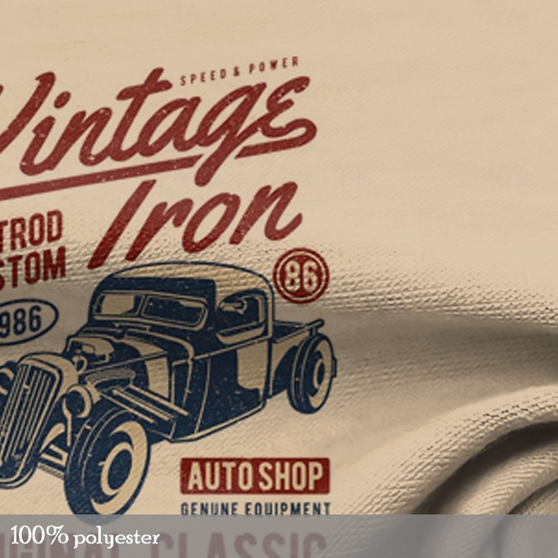 Men's Car T Shirt Henley Shirt Long Sleeve 3D Print Retro Vintage Casual Vacation Daily Going out Summer Beige Grey Henley Henley T-Shirt3