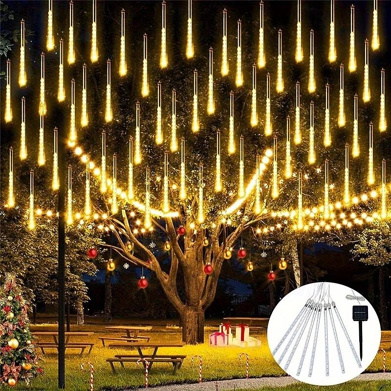 1pc Solar Meteor Shower Light, 30cm 8 Tubes 192 LEDs Eaves Christmas tree Lights for Christmas Tree & Garden Decoration2