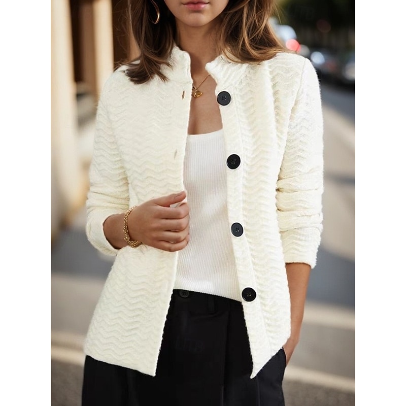 Women's Sweater Cardigan Sweater Jacket Stand Collar Knit Button Knitted Spring Fall Home Daily Weekend Vintage Daily Soft Long Sleeve Pure Color Camel Beige4