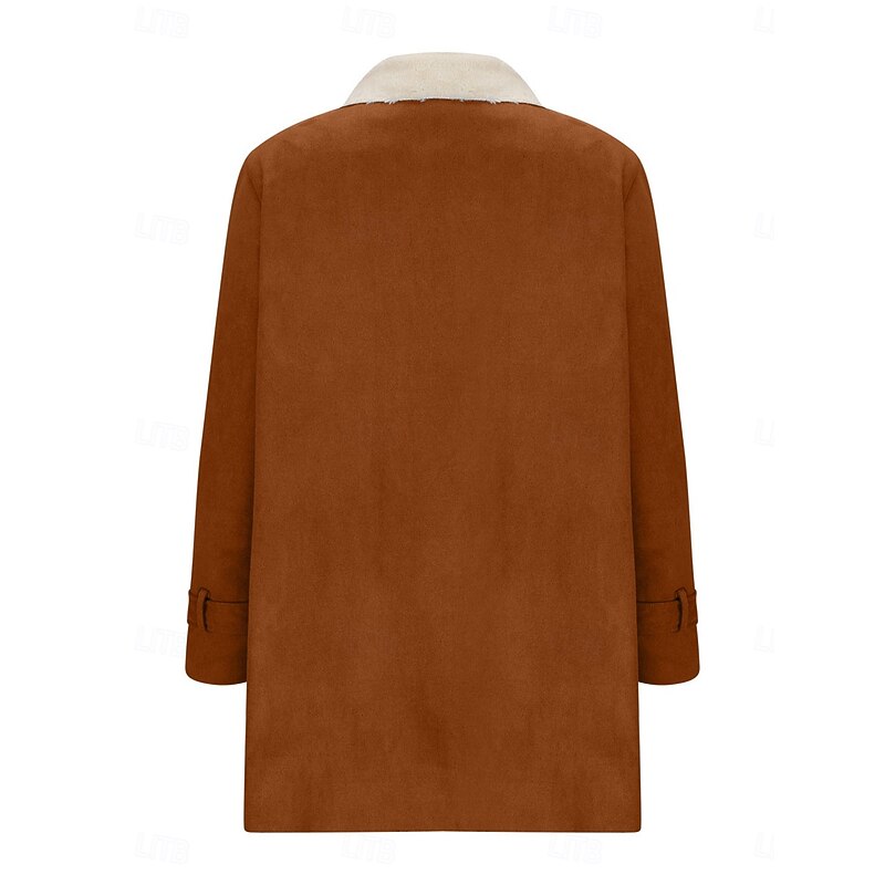 Women's Fleece Jacket Teddy Coat Warm Breathable Buttons Pocket Fleece Lined Casual Plain Vacation Street Daily Wear Going out Single Breasted Regular Turndown Regular Fit Long Sleeve Outerwear Black4