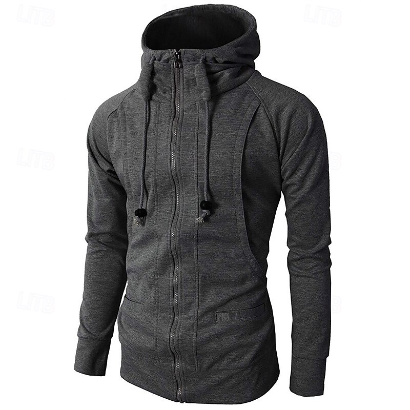 Men's Full Zip Hoodie Zip Up Hoodie Fleece Hoodie Black Wine Army Green Navy Blue Khaki Hooded Plain Zip Up Pocket Sports & Outdoor Daily Holiday Polyester Streetwear Basic Casual Fall & Winter3