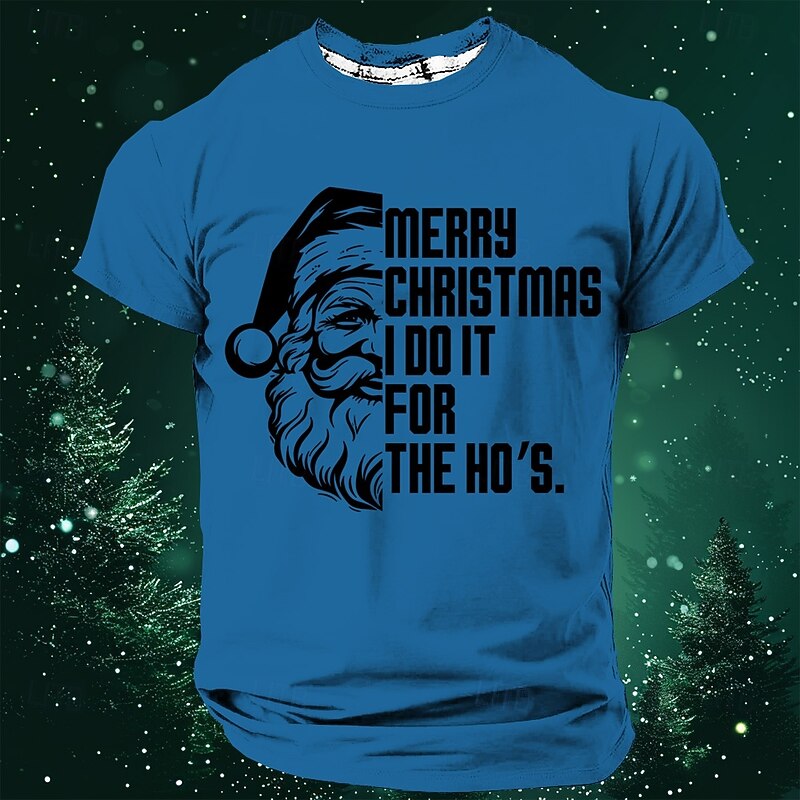 Christmas Men's Santa Claus T Shirt Short Sleeve T shirt 3D Print Crew Neck Shirt Retro Vintage Casual Street Style Christmas Sports Outdoor Holiday White Red Blue Spring & Summer Clothing Apparel S4