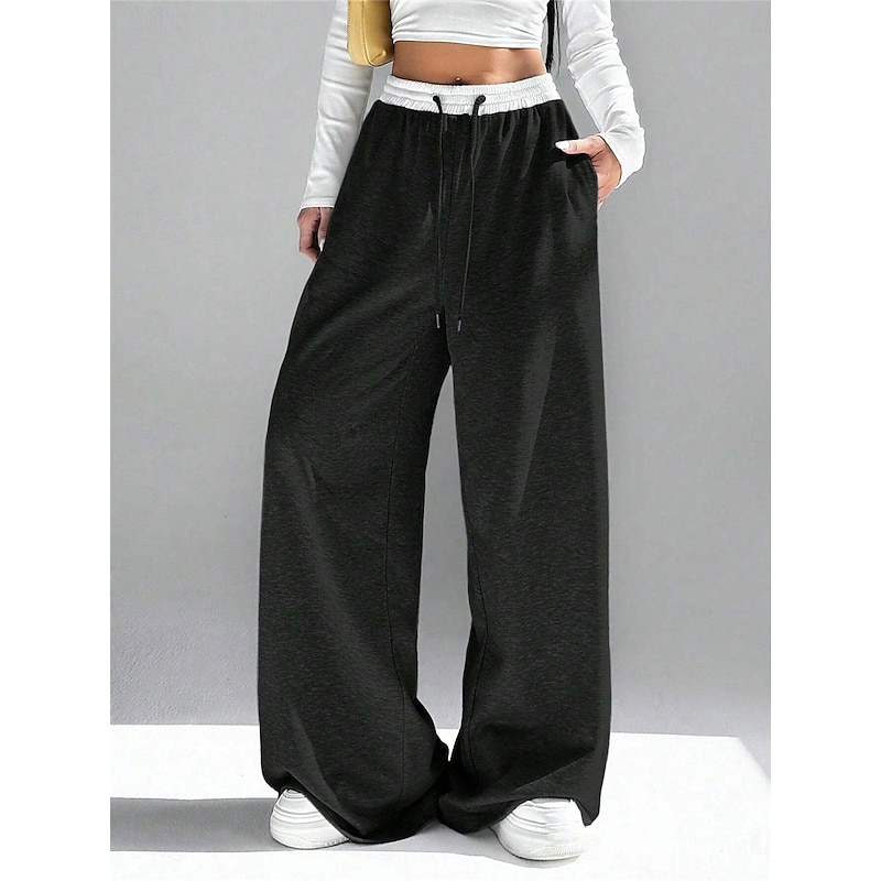 Women's Sweatpants Wide Leg Chinos Fashion Streetwear Full Length High Waist Plain Pocket Elastic Waistband Comfy Soft Comfortable Micro-elastic Outdoor Street Black Gray Spring &  Fall Regular Fit