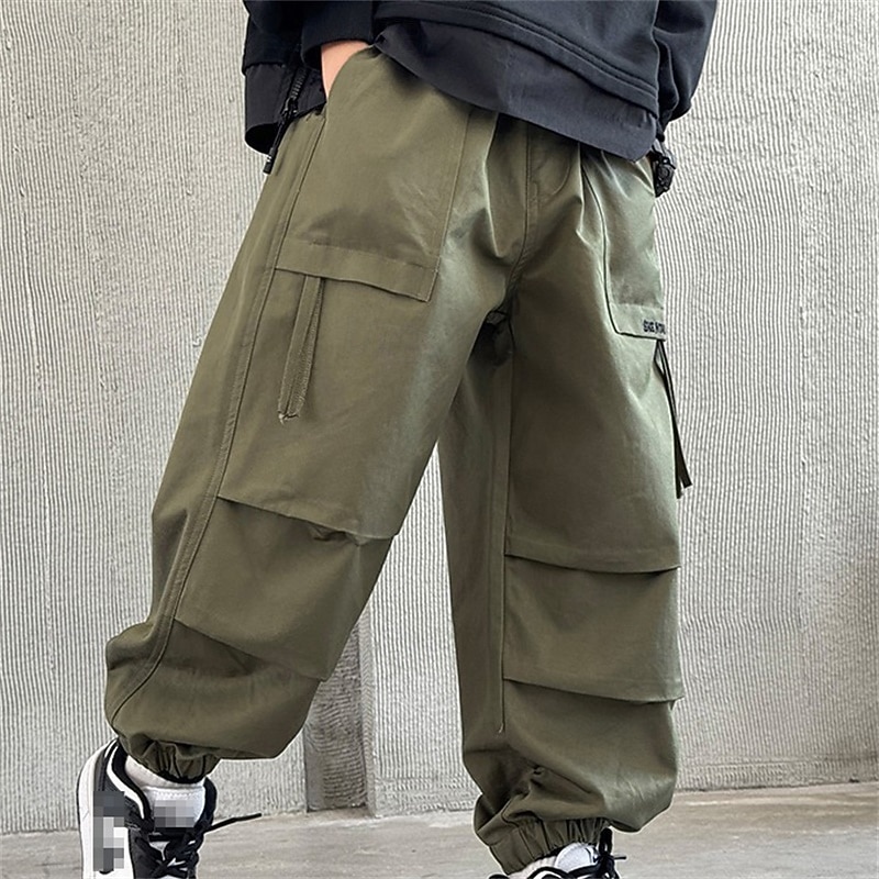 Kids Boys Sweatpants Trousers Pocket Solid Color Breathable Soft Comfort Pants Training Sports Daily Black Green Mid Waist3