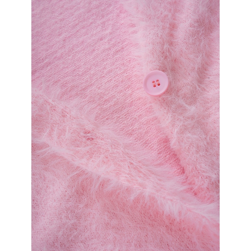 Women's  Oversized Cardigan Fuzzy V Neck Knit Fall Winter Work Weekend Elegant Fashion Streetwear Long Sleeve Solid Color Pink Light Grey4