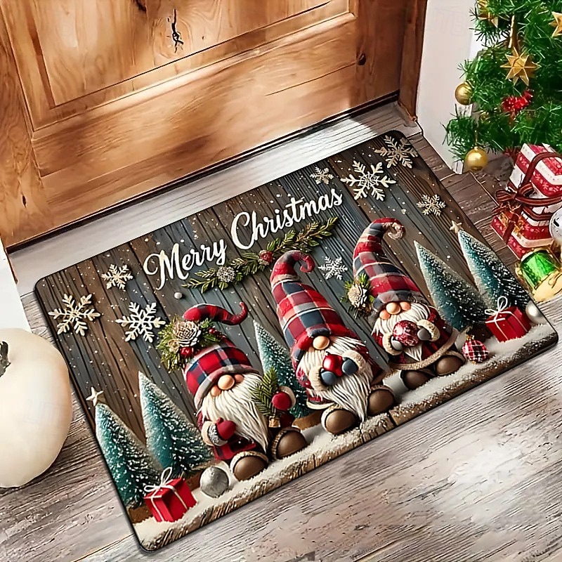 Christmas Gnome Xmas Doormat Kitchen Mat Floor Mat Non-Slip Area Rug Oil Proof Rug Indoor Outdoor Mat Bedroom Decor Bathroom Mat Entrance Rug