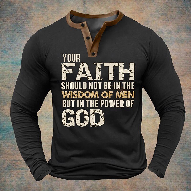 Men's Christmas Quotes & Sayings Henley Shirt Long Sleeve Other Prints Daily Funny Christmas Party Casual Winter Spring &  Fall Black Blue Green Henley Henley T-Shirt