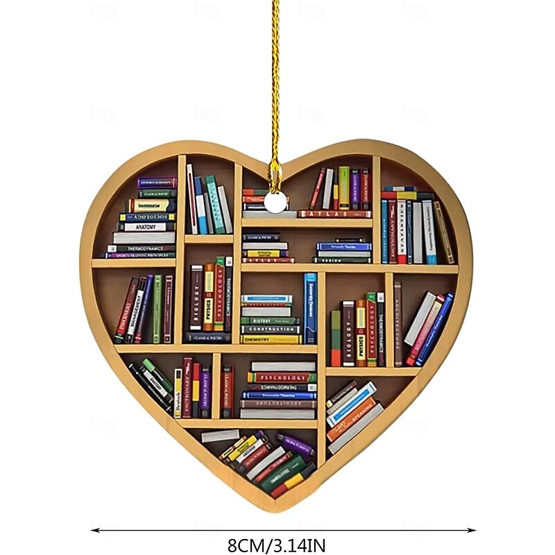 5pcs Christmas Book Lover's Heart Ornament Xmas Acrylic Tree Ornament Gift for Her Librarian Vintage Book3