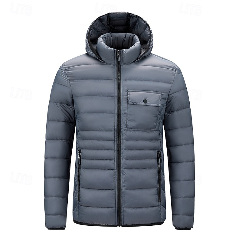 Men's Winter Jacket Puffer Jacket Padded Pocket Hooded Polyster Pocket Outdoor Date Casual Daily Regular Fashion Casual Thermal Warm Windproof Winter Plain Dark Grey Black Red Blue Puffer Jacket4