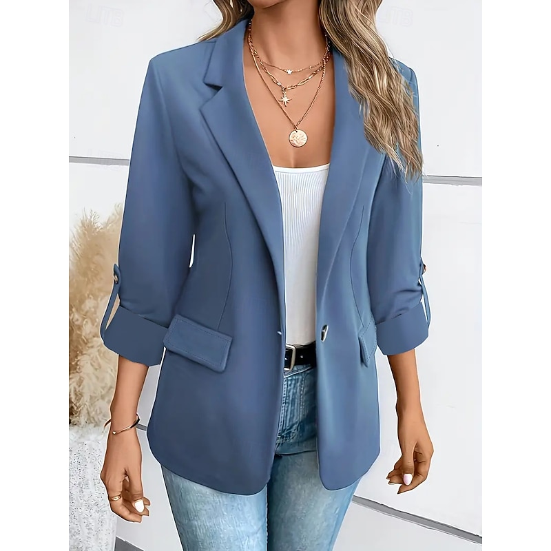 Women's Blazer Button Solid Color Casual / Daily Stylish Regular Fit Outerwear Long Sleeve Winter claret S