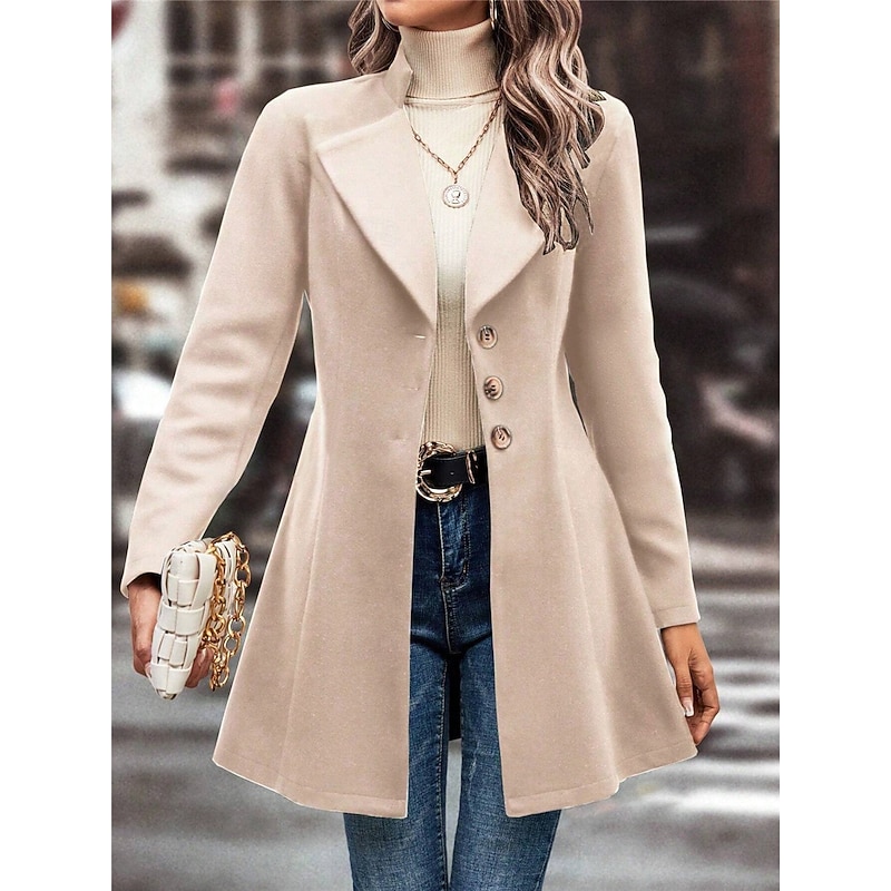 Women's Winter Coat Outdoor Street Daily Wear Fall Winter Regular Coat Regular Fit Thermal Warm Breathable Stylish Casual Jacket Long Sleeve Plain with Pockets Black Apricot Coffee
