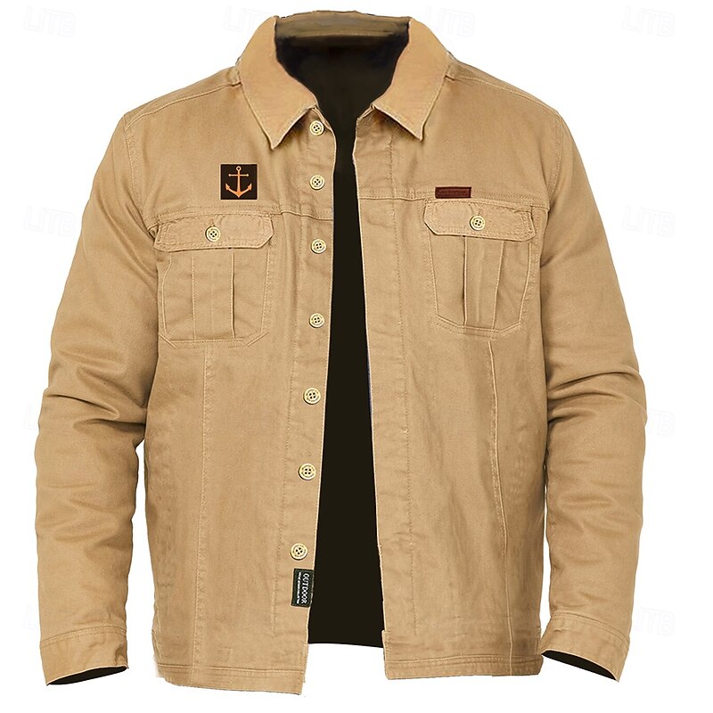 Men's Anchor Work Shirt Western Shirt Cargo Shirt Long Sleeve Vintage Casual Tactical Sports & Outdoor Going out Winter Spring &  Fall Turndown Print Army Green Khaki