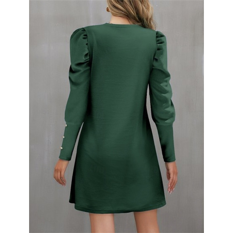 Women's Casual Dress Mini Dress Ruched Button Casual Crew Neck Long Sleeve Black Red Green Color 6