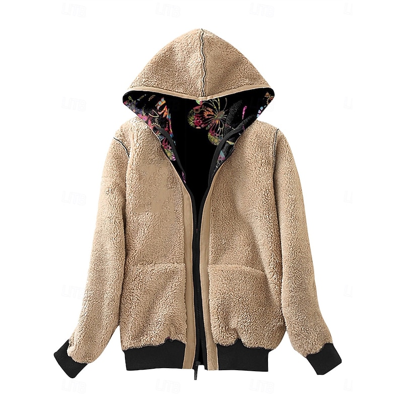 Women's Fleece Jacket Teddy Coat Hoodie Jacket Warm Breathable Zipper Pocket Fleece Lined Casual Butterfly Vacation Street Daily Wear Going out Zipper Regular Hoodie Regular Fit Long Sleeve Outerwear3