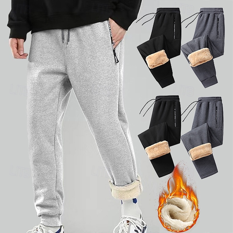 Men's Sherpa Sweatpants Fleece Pants Joggers Winter Pants Drawstring Pocket Elastic Waist Solid Color Warm Casual Daily Running Sports Fashion Black Black Straight Leg Micro-elastic