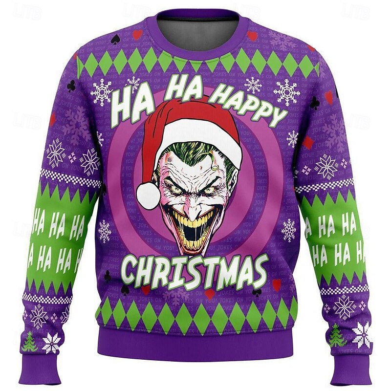 Christmas Joker Cartoon Pullover Funny Christmas Sweatshirt 3D Print 3D Christmas Funny For Couple's Men's Women's Adults' Christmas Carnival 3D Print Party Festival2