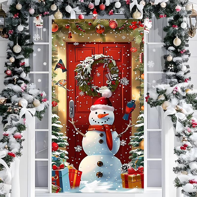 Christmas Door Decorations Door Covers Xmas Santa Claus Door Tapestry Door Curtain Decoration Backdrop Indoor/Outdoor Door Banner for Front Door Farmhouse3