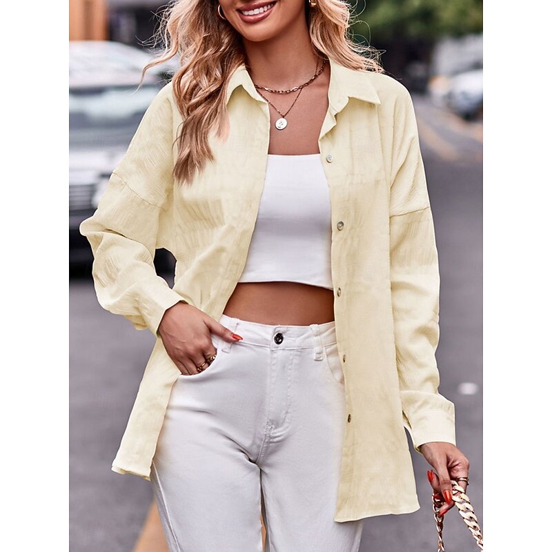 Women's Casual Jacket Outdoor Street Daily Wear Fall Winter Regular Coat Regular Fit Thermal Warm Breathable Stylish Casual Jacket Long Sleeve Solid Color with Pockets Yellow Pink Blue