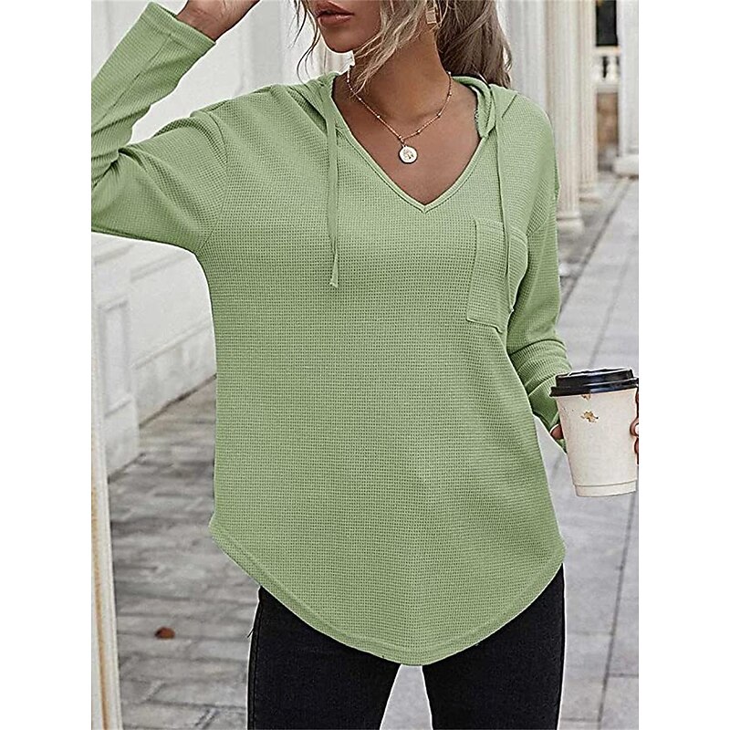 Women's Shirt Blouse Solid Color Basic Casual Long Sleeve Hooded Regular Tops Daily Black Pink Green Fall Winter