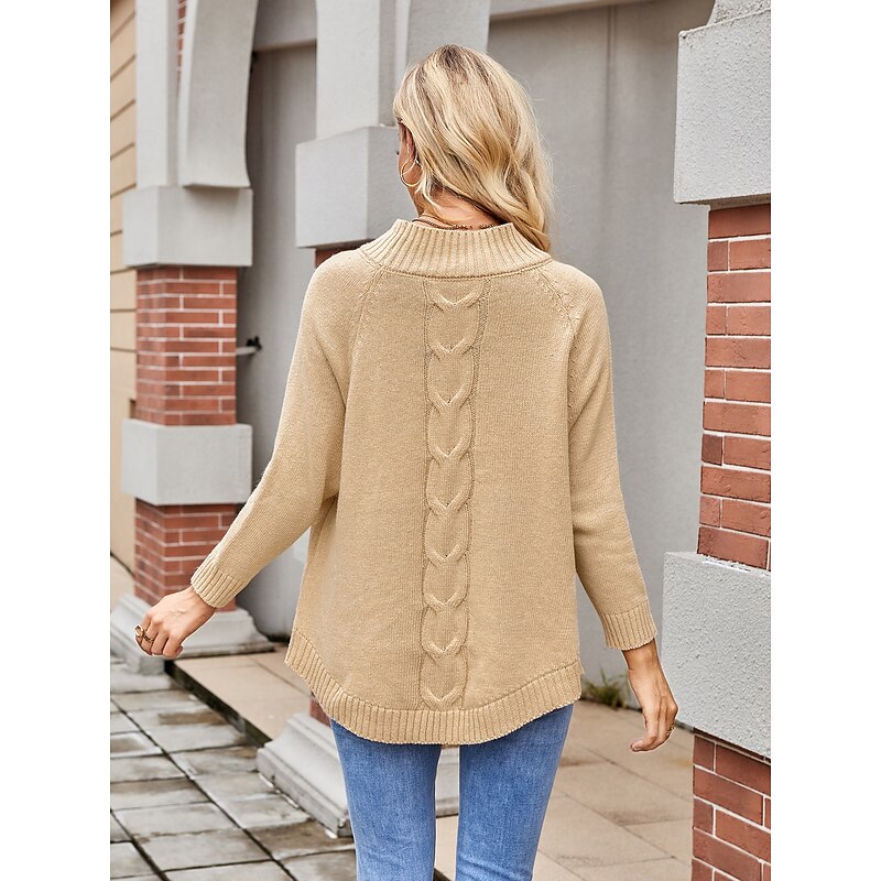 Women's Sweater Elegant Fashion Streetwear Solid Color Cable Crew Neck Knitted Long Sleeve Long Tops Knit Formal Party Pink Khaki Fall Winter3