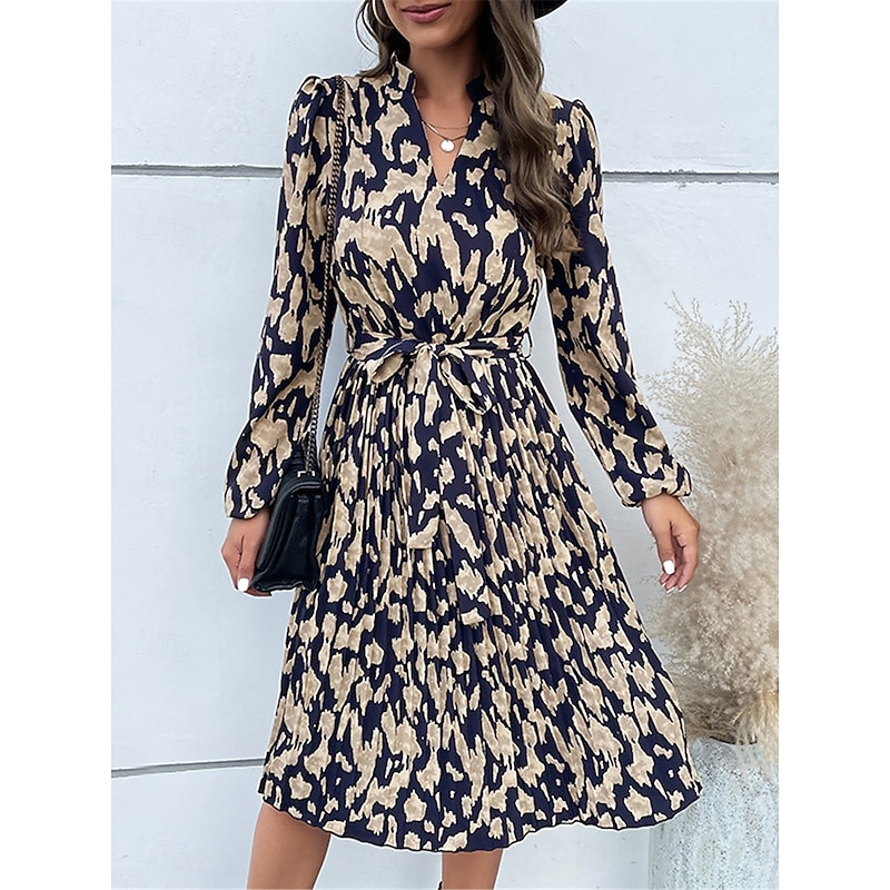 Women's Floral V Neck Midi Dress Long Sleeve Spring Fall
