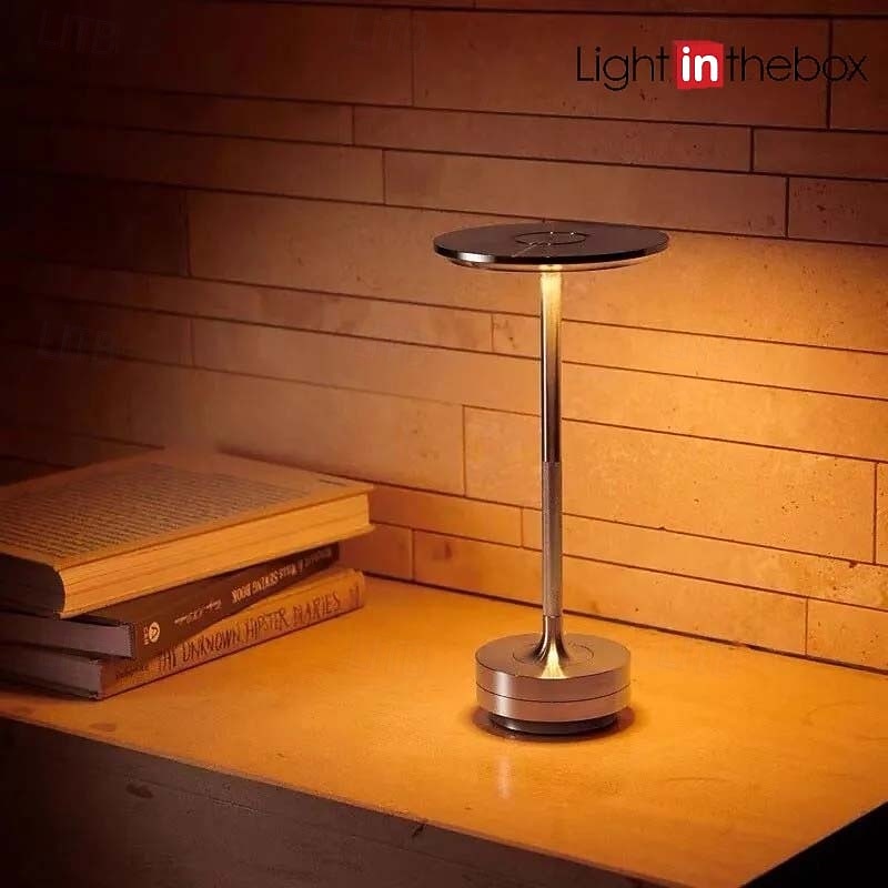Aluminum Wireless Table Lamp Led Tri-color Touch Dimming Rechargeable Desktop Night Light LED Lamp for Restaurant Hotel Bar Bedroom Decor Lighting