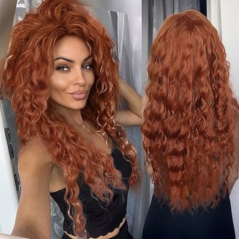 Long Curly Wavy Wig Natural Ombre Fluffy Synthetic Hair Replacement Wig with Free Part Hairline for Costume Cosplay Party Suitable Christmas Party Wigs - Main Image