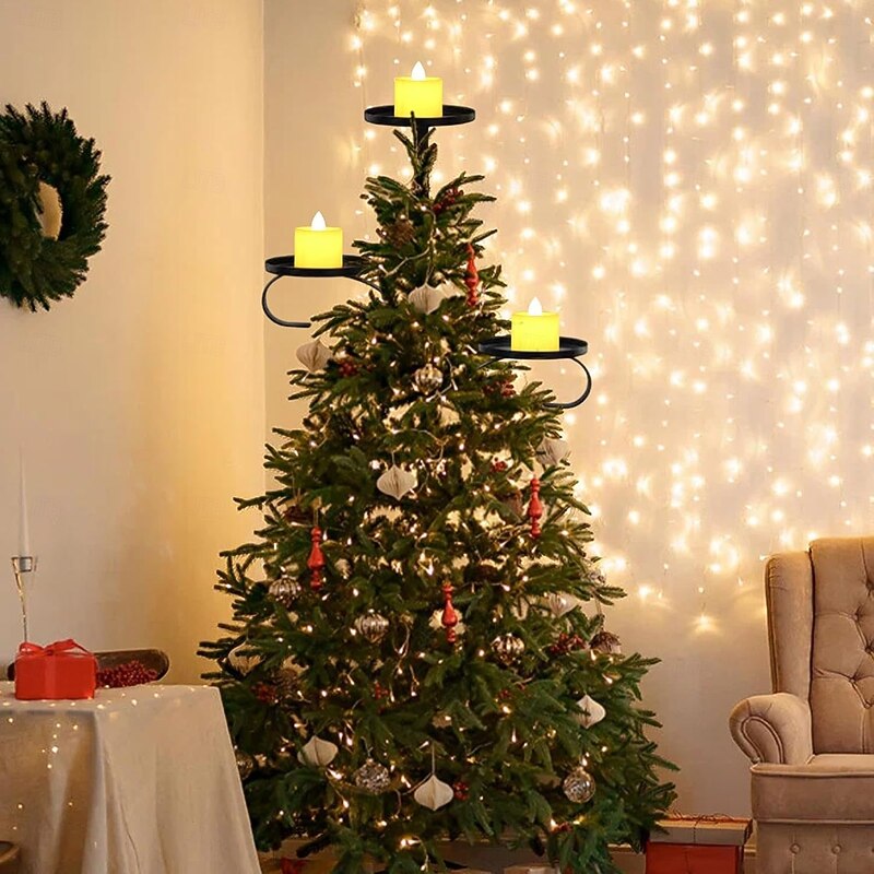 Black Triple Christmas Tree Topper, Tree Topper Candle Holder, 3 Tier Candle Holder, Candelabra Tree Topper for Christmas, Christmas Topper Unique, Light up Christmas Tree4