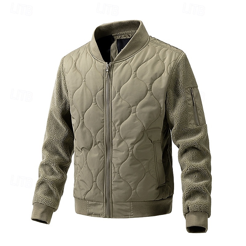 Men's Outdoor Jacket Quilted Jacket Padded Formal Home Windbreaker Pocket Fall Winter Solid Color Active Neutral Shirt Collar Regular Black Navy Blue Brown Green Khaki Jacket4