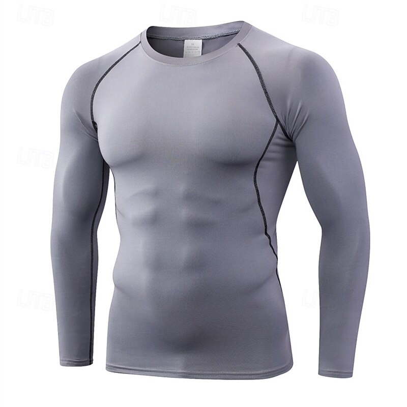 Men's Running T-Shirt Compression Shirt Long Sleeve Tee Tshirt Casual Athleisure Fall Solid Colored Quick Dry Breathable Gym Workout Walking Jogging Sportswear Activewear Black White Blue3