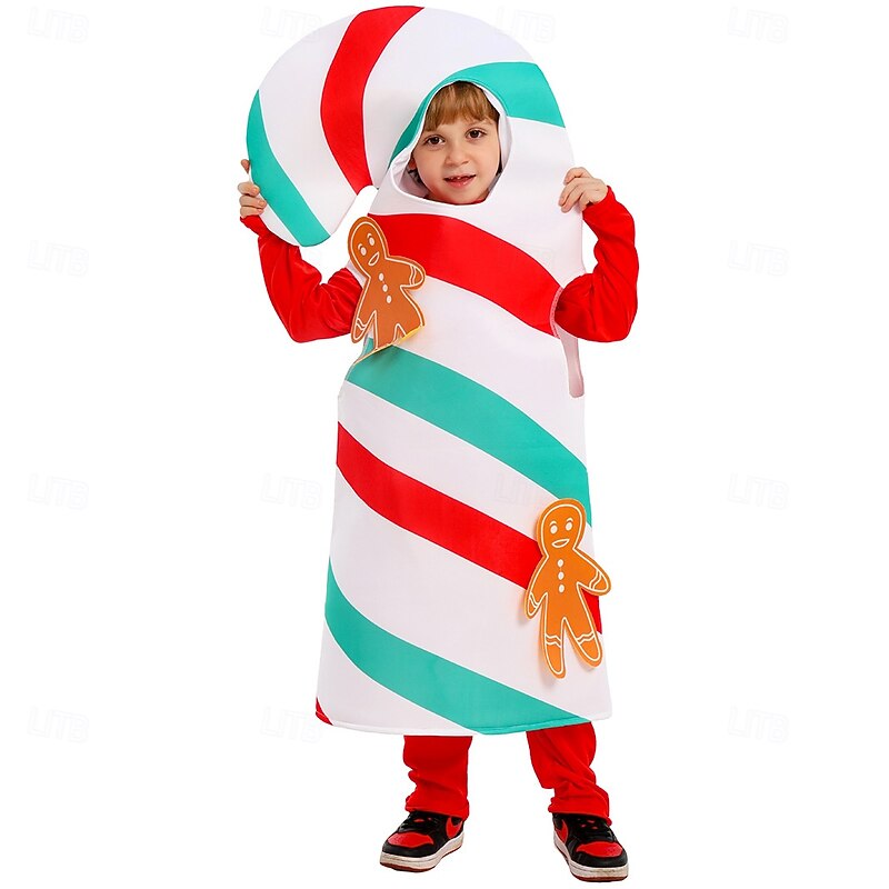 Candy Cane Christmas Pajamas Boys' Girls' Cosplay Costume Kid's Christmas New Year Christmas Party Onesie