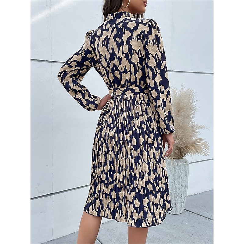 Women's Floral V Neck Midi Dress Long Sleeve Spring Fall2