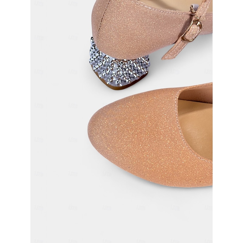 Women's and Girls' Glitter Mary Jane Dance Shoes with Rhinestone Block Heel - Low Heel Party Dress Shoes for Performances and Special Occasions4