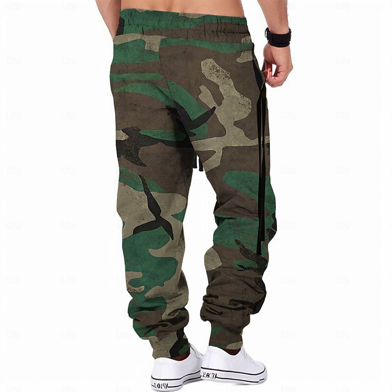 Men's Camo / Camouflage Sweatpants Joggers Pants Trousers Mid Waist Drawstring Elastic Waist Vintage Casual Outdoor Street Pocket Spring Fall Winter 3D Print Army Green2